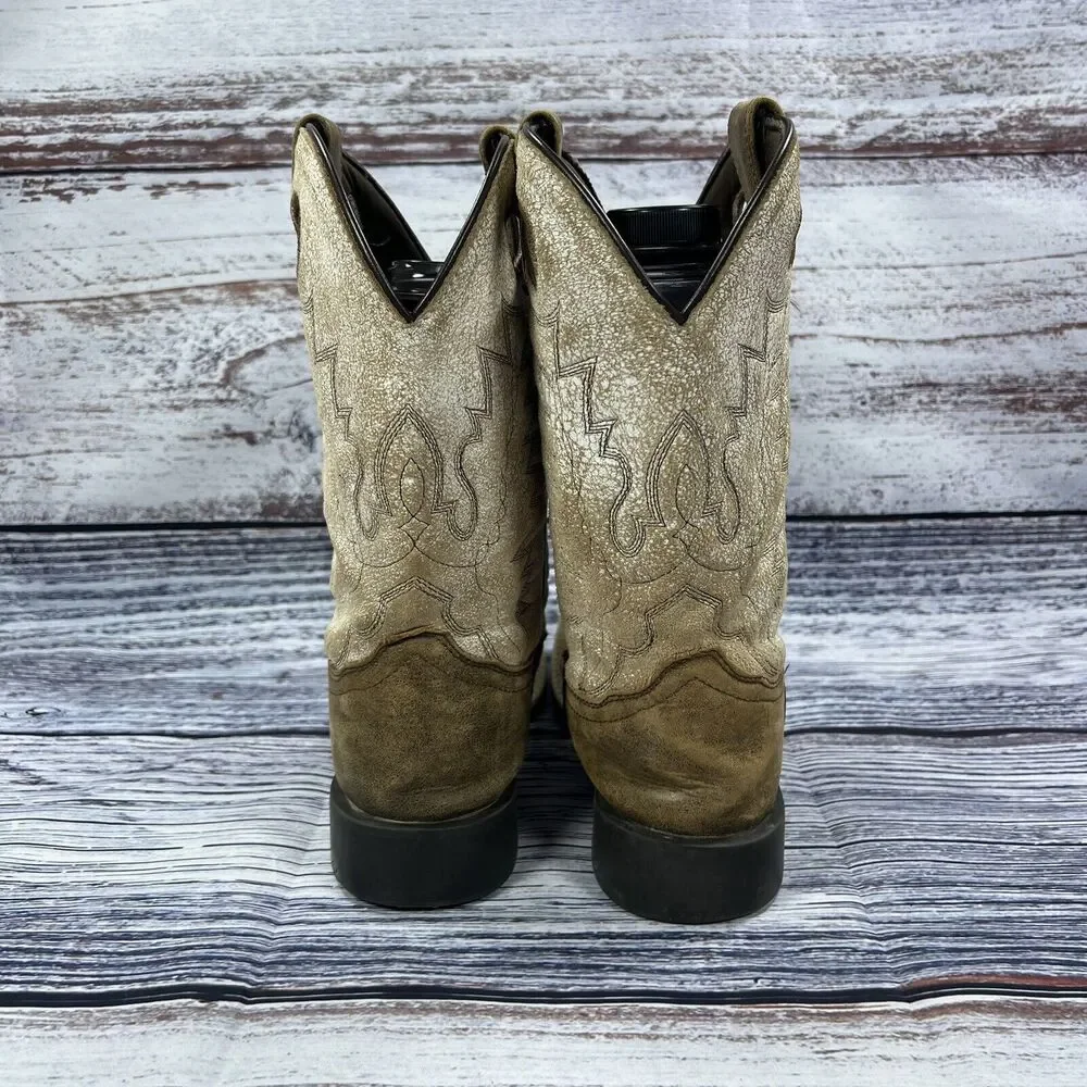 Smoky Mountain Boots Drifter  Brown & White Leather Square Toe Western, Youth 5